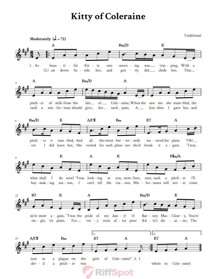 Kitty of Coleraine Sheet Music for Clarinet, Trumpet, etc.