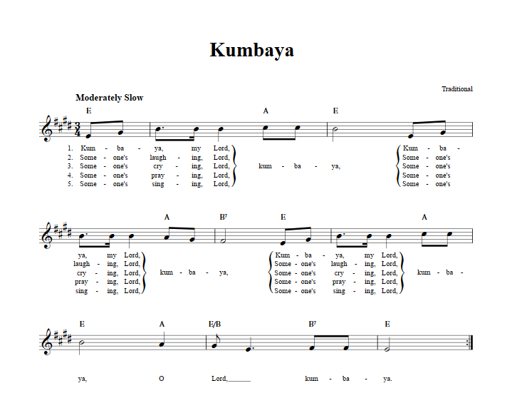 Kumbaya Sheet Music for Clarinet, Trumpet, etc.