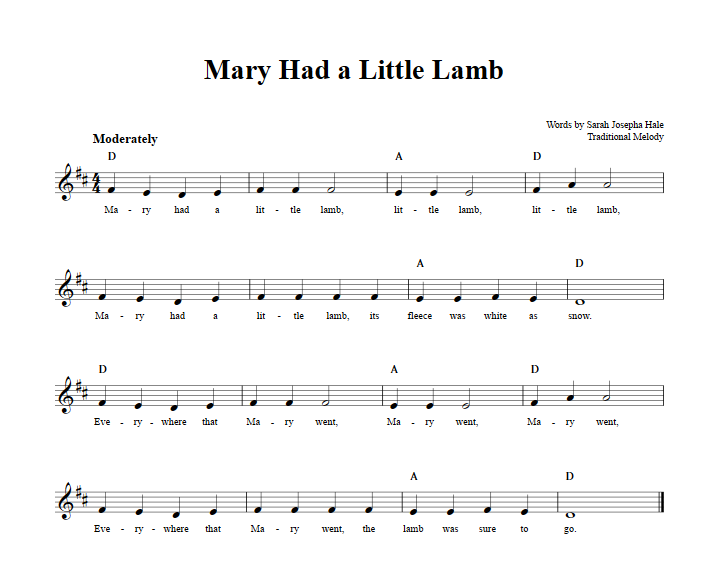 Mary Had a Little Lamb Sheet Music for Clarinet, Trumpet, etc.