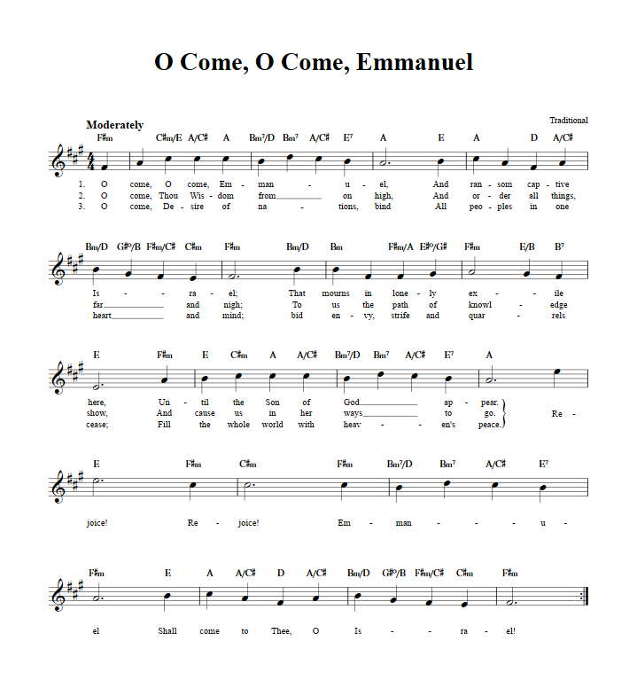 O Come, O Come Emmanuel Sheet Music for Clarinet, Trumpet, etc.
