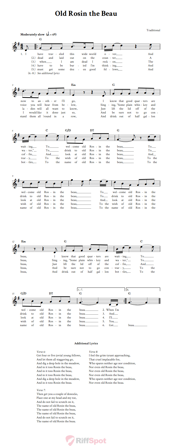 Old Rosin the Beau Sheet Music for Clarinet, Trumpet, etc.
