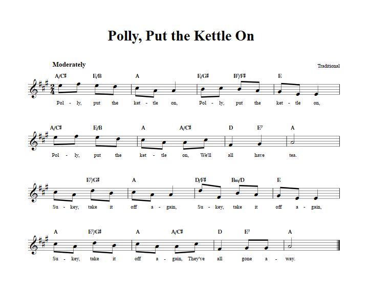 Polly Put the Kettle On Sheet Music for Clarinet, Trumpet, etc.