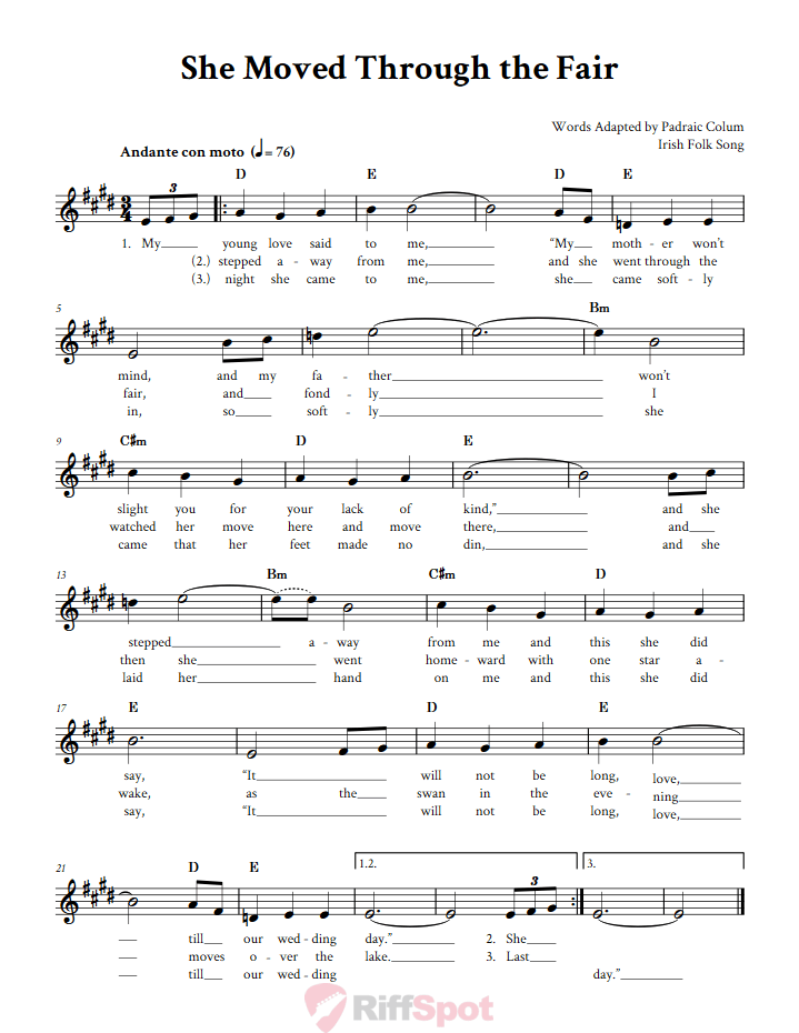 She Moved Through the Fair Sheet Music for Clarinet, Trumpet, etc.