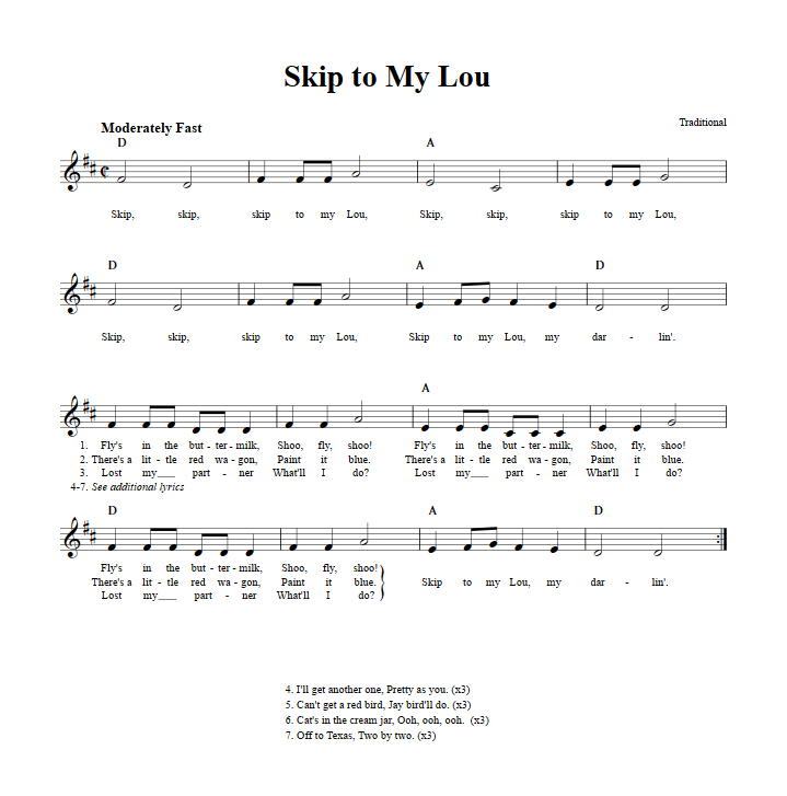 Skip to My Lou Sheet Music for Clarinet, Trumpet, etc.