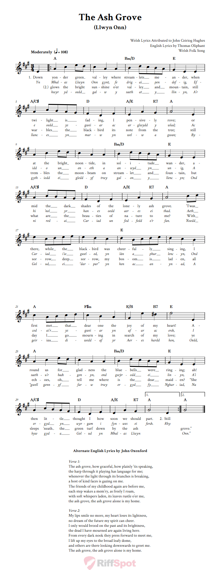 The Ash Grove Sheet Music for Clarinet, Trumpet, etc.