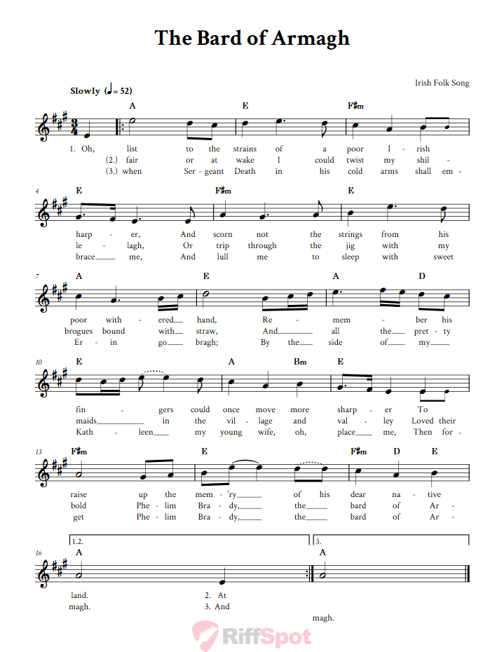 The Bard of Armagh Sheet Music for Clarinet, Trumpet, etc.