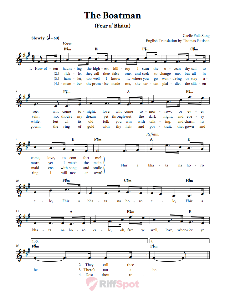 The Boatman Sheet Music for Clarinet, Trumpet, etc.