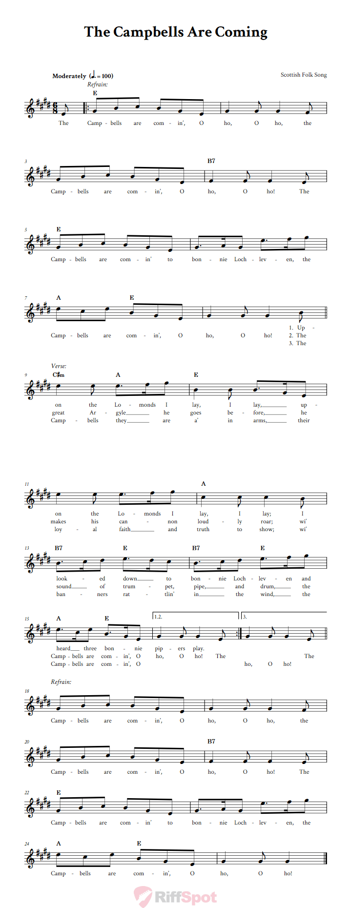 The Campbells Are Coming Sheet Music for Clarinet, Trumpet, etc.