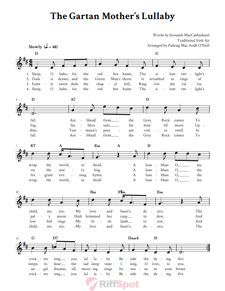 The Gartan Mother's Lullaby Sheet Music for Clarinet, Trumpet, etc.