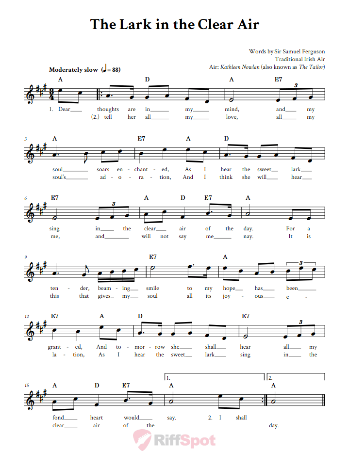 The Lark in the Clear Air Sheet Music for Clarinet, Trumpet, etc.