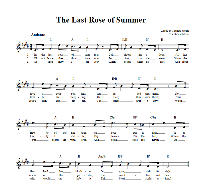 The Last Rose of Summer Sheet Music for Clarinet, Trumpet, etc.