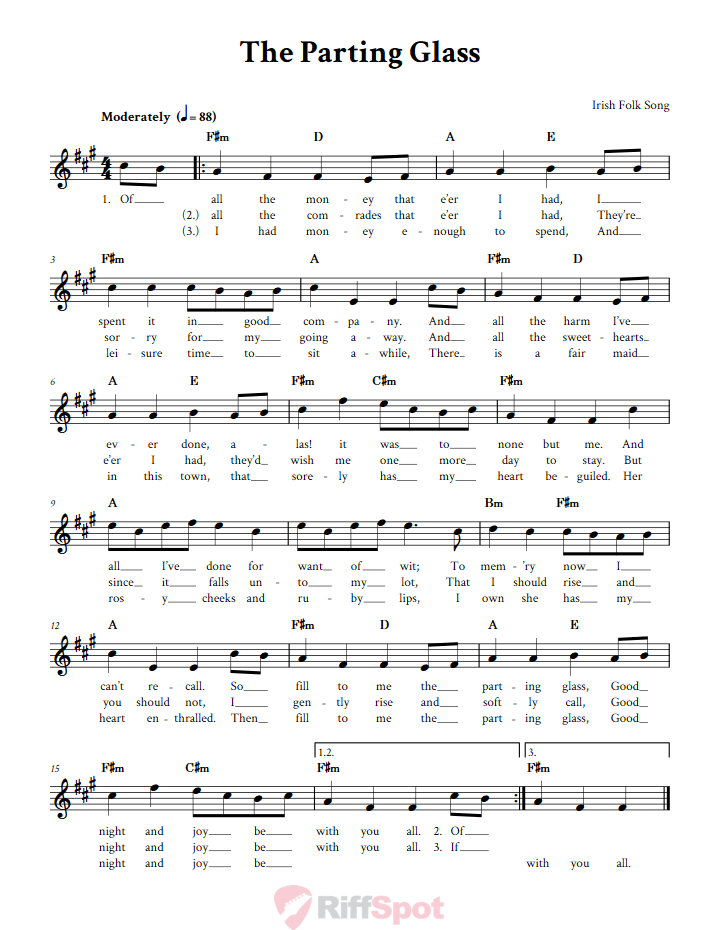 The Parting Glass Sheet Music for Clarinet, Trumpet, etc.