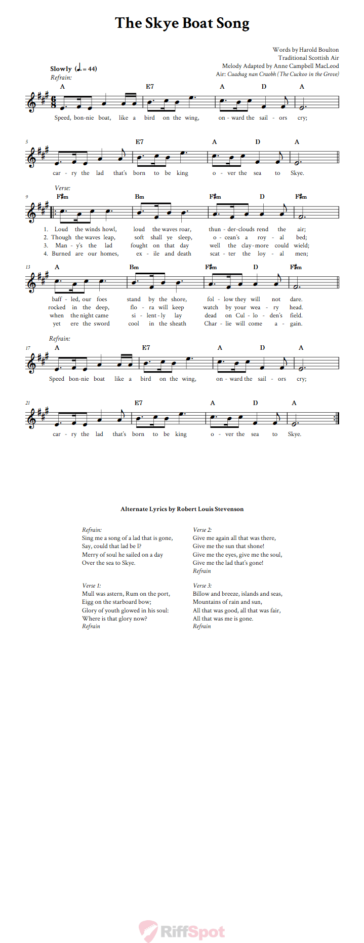 The Skye Boat Song Sheet Music for Clarinet, Trumpet, etc.
