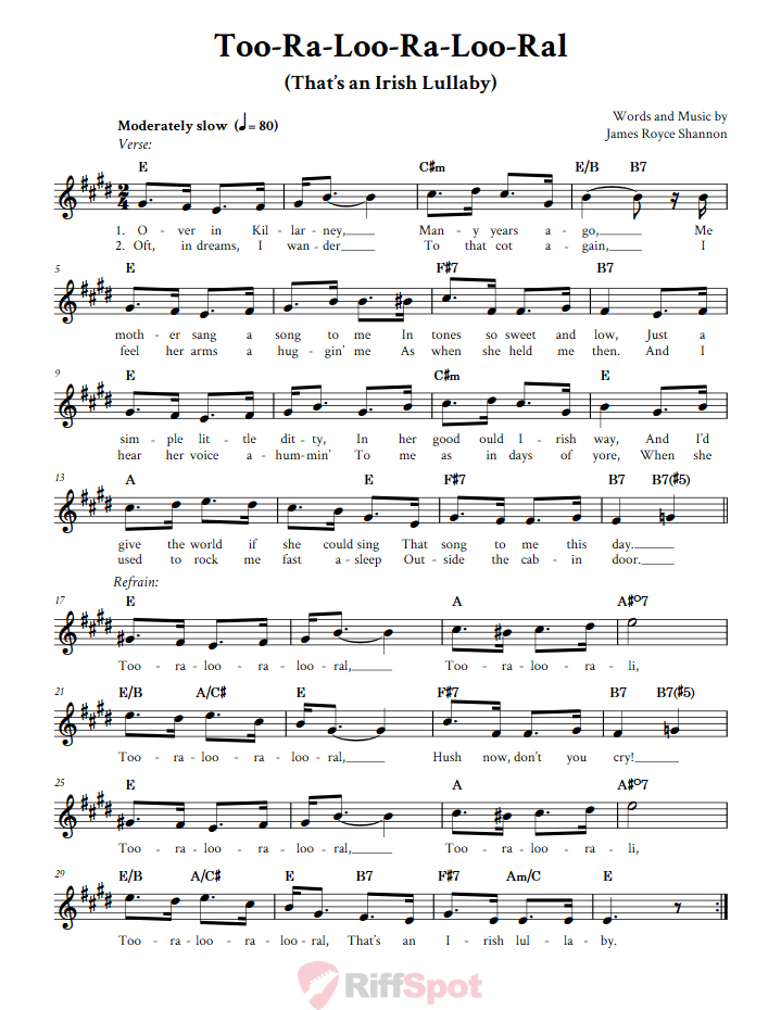 Too-Ra-Loo-Ra-Loo-Ral (That's an Irish Lullaby) Sheet Music for Clarinet, Trumpet, etc.