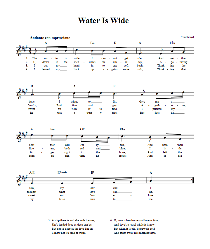 Water Is Wide Sheet Music for Clarinet, Trumpet, etc.