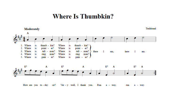 Where Is Thumbkin? Sheet Music for Clarinet, Trumpet, etc.