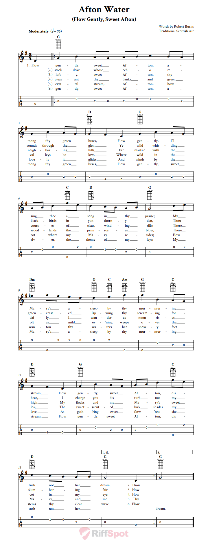Afton Water Banjo Tab