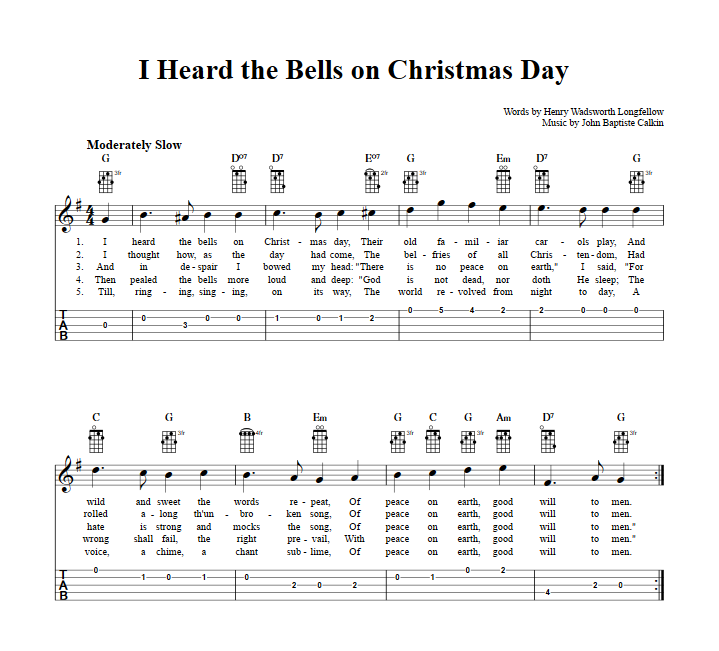 I Heard the Bells on Christmas Day  Banjo Tab