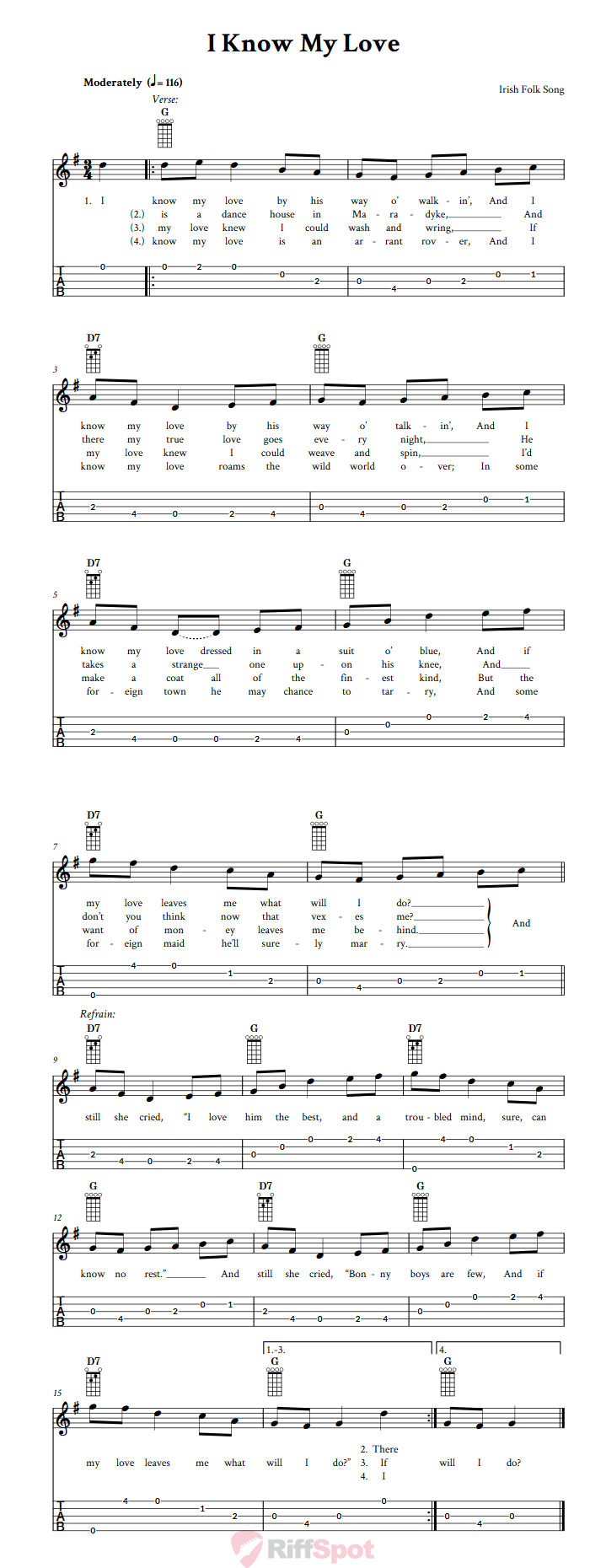 I Know My Love Banjo Tab