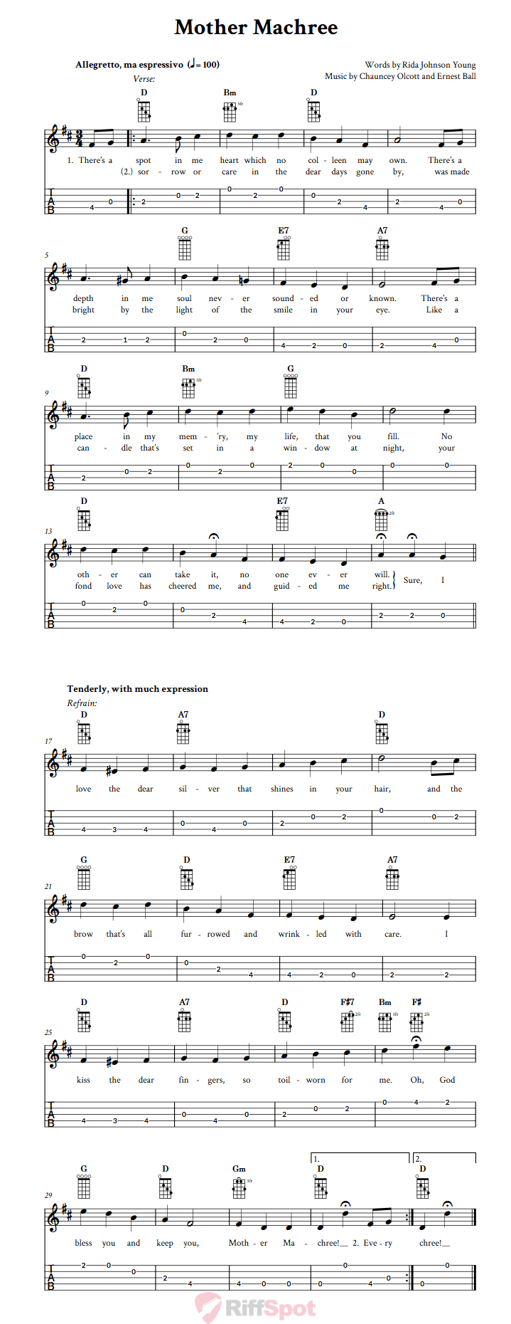 Mother Machree Banjo Tab
