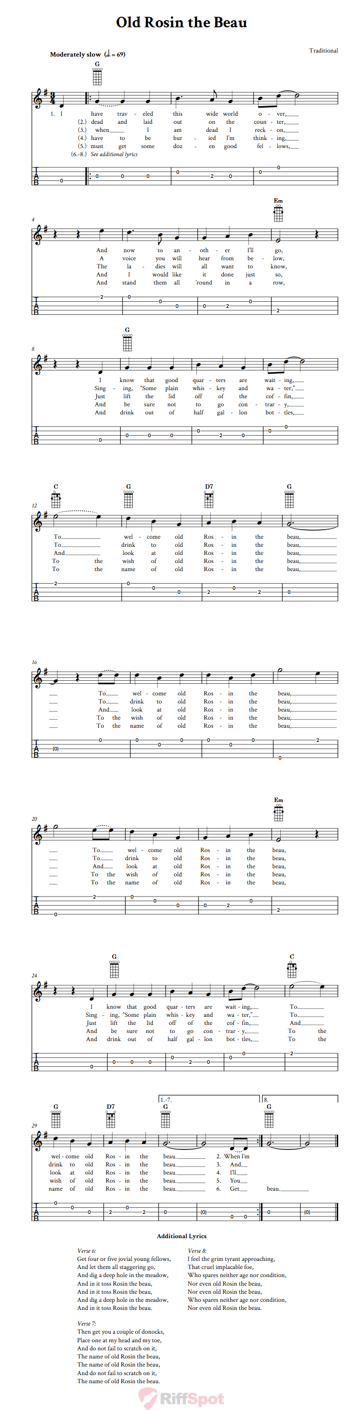 Old Rosin the Beau Banjo Tab