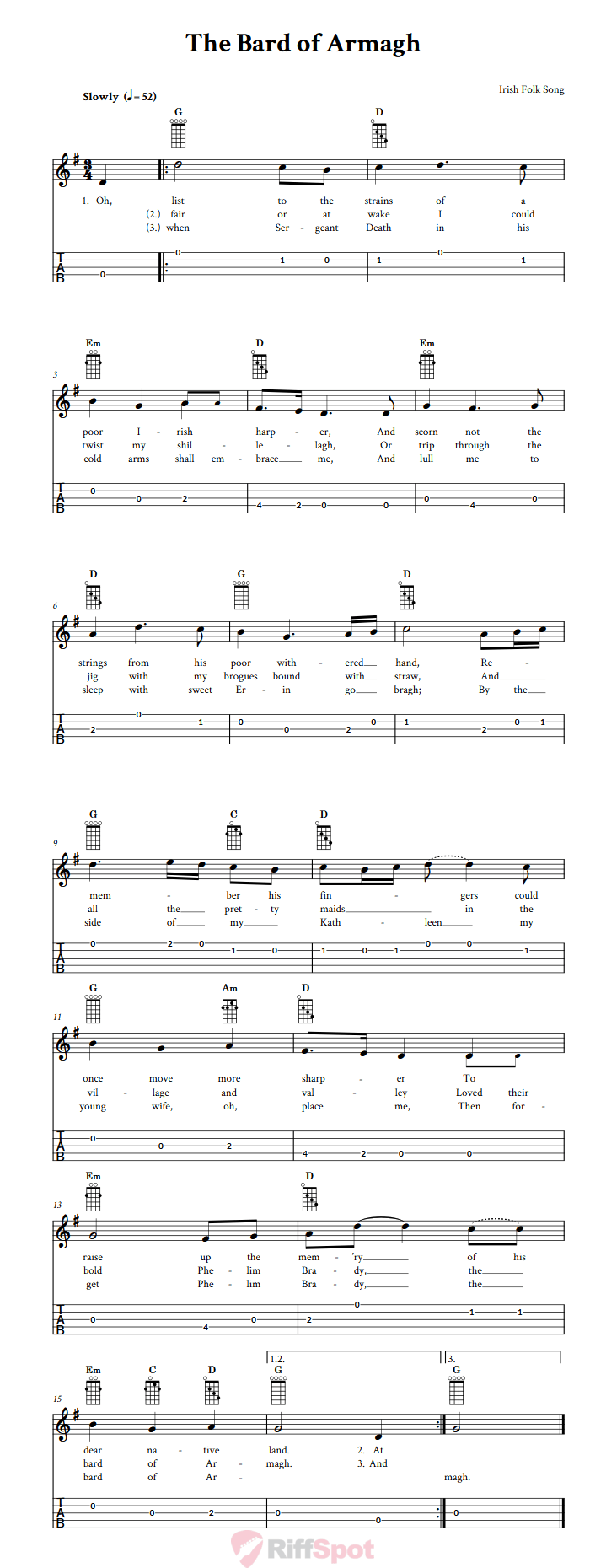 The Bard of Armagh Banjo Tab