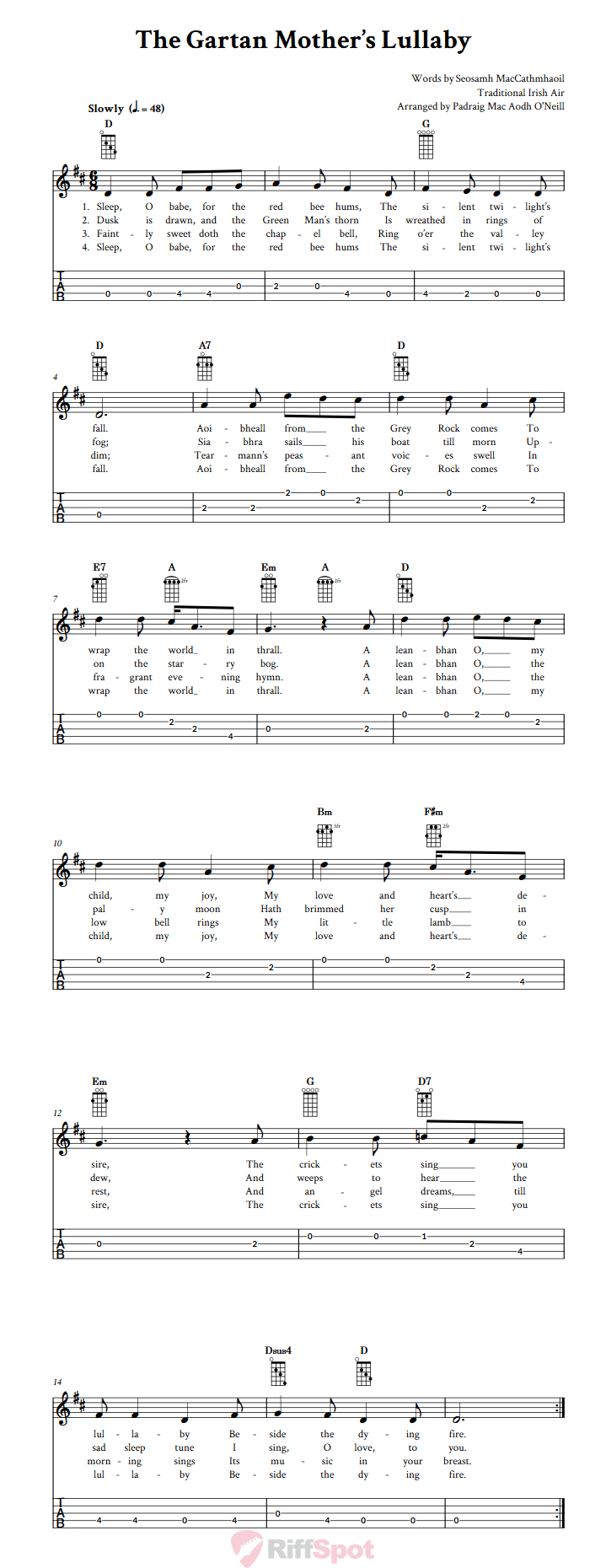 The Gartan Mother's Lullaby Banjo Tab