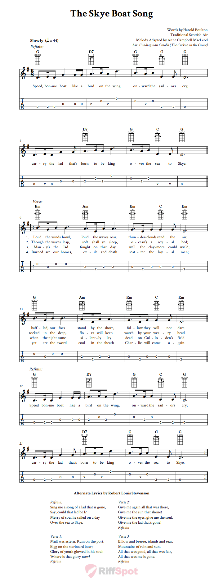 The Skye Boat Song Banjo Tab