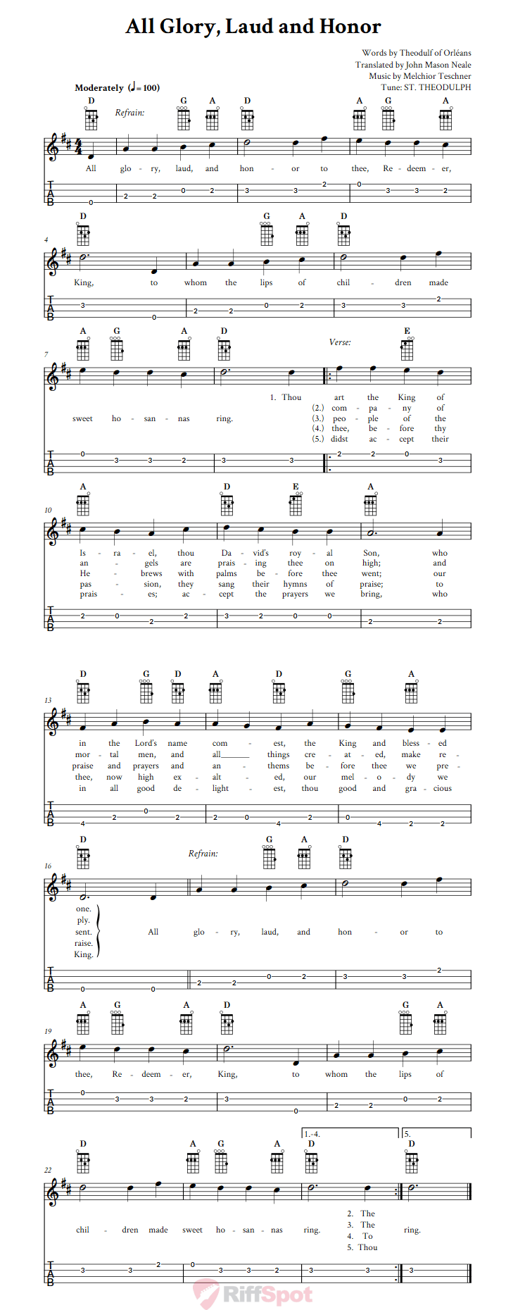 All Glory, Laud And Honor Baritone Ukulele Tab
