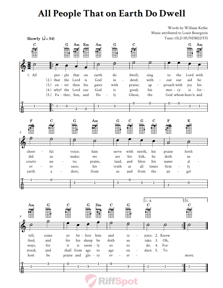 All People That On Earth Do Dwell Baritone Ukulele Tab