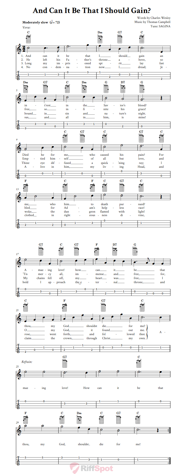 And Can It Be That I Should Gain Baritone Ukulele Tab