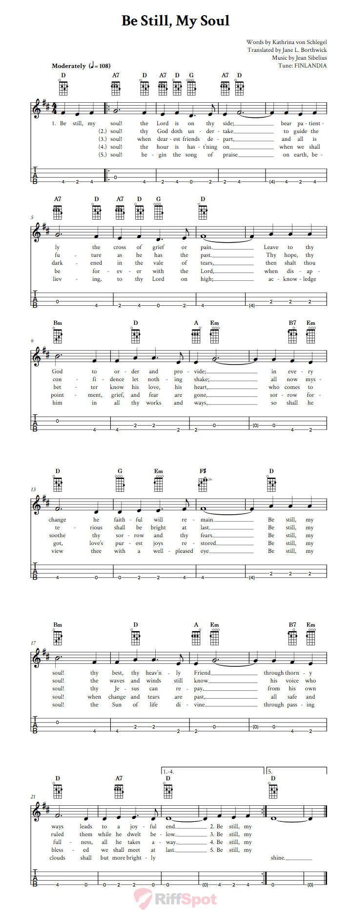 Be Still, My Soul Baritone Ukulele Tab