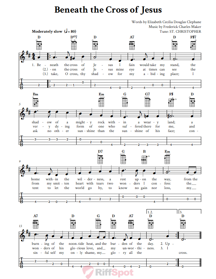 Beneath the Cross of Jesus Baritone Ukulele Tab