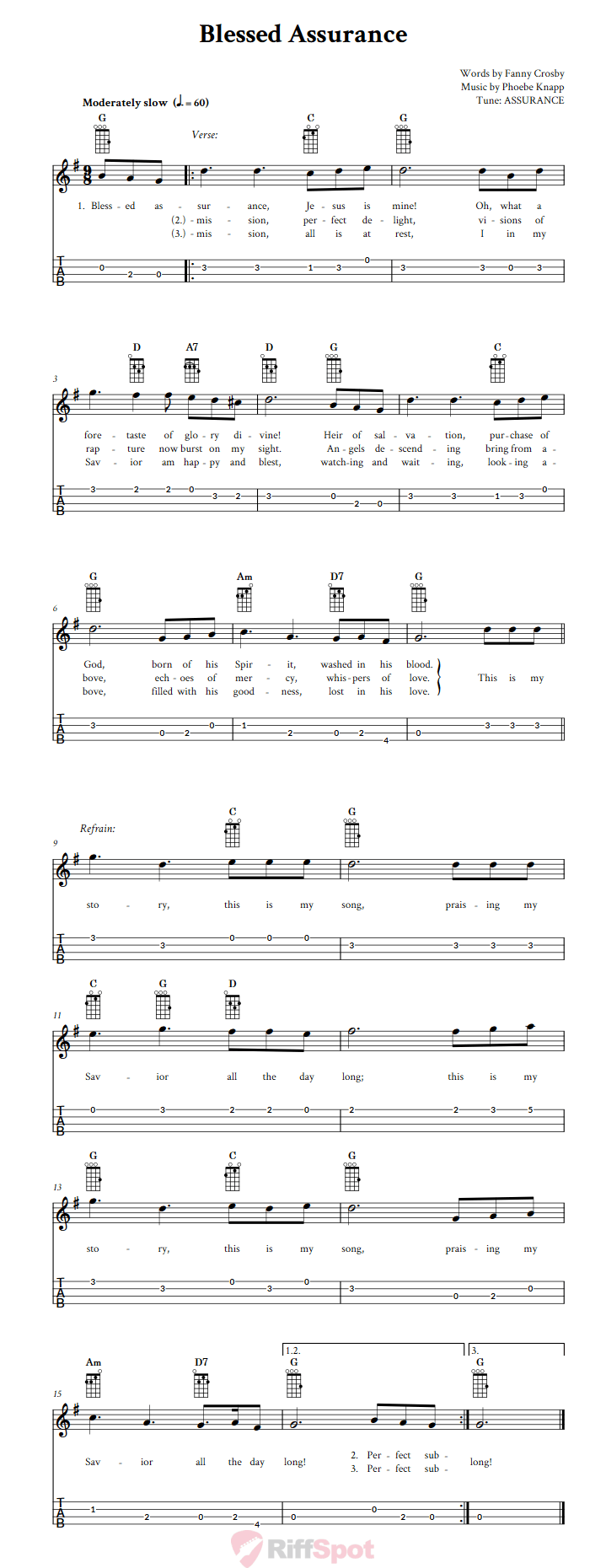 Blessed Assurance Baritone Ukulele Tab