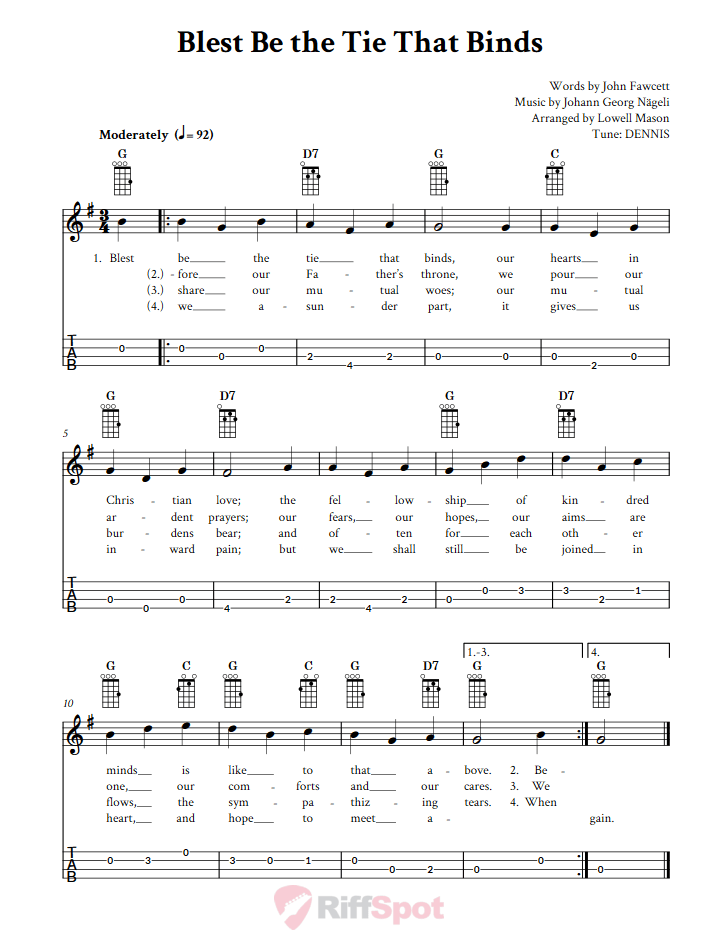 Blest Be The Tie That Binds Baritone Ukulele Tab