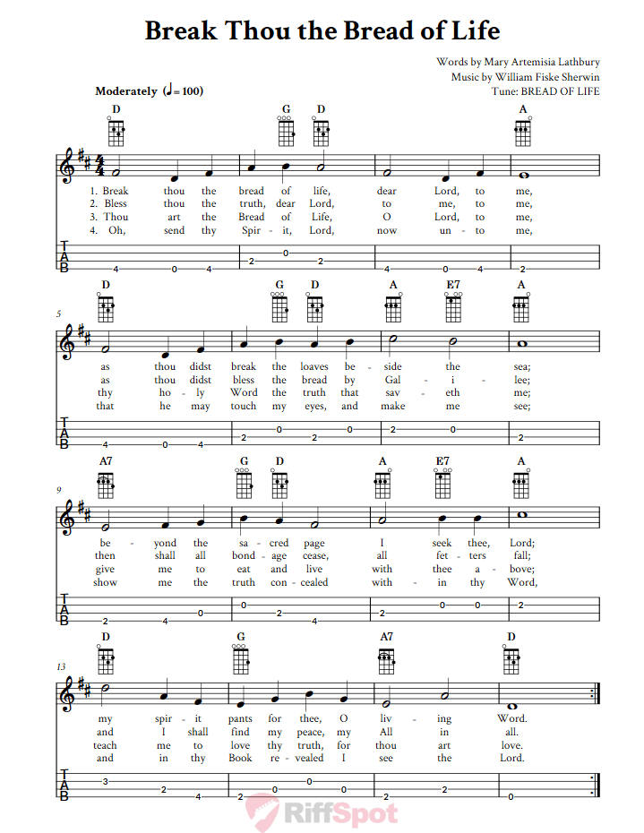 Break Thou The Bread Of Life Baritone Ukulele Tab