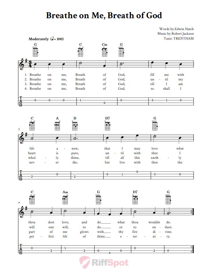 Breathe On Me, Breath Of God Baritone Ukulele Tab