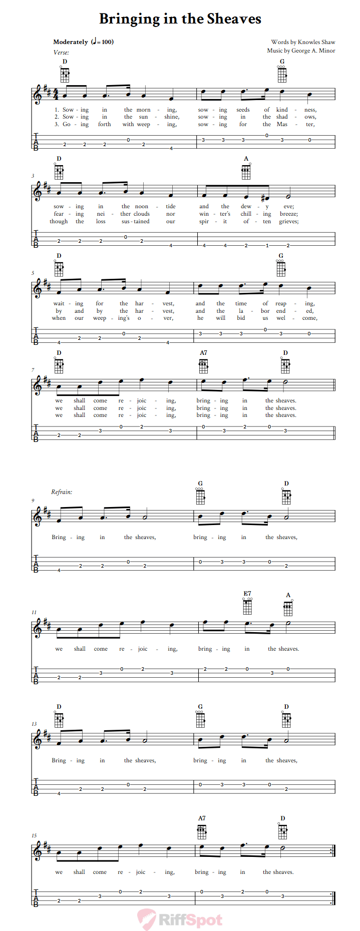 Bringing In The Sheaves Baritone Ukulele Tab