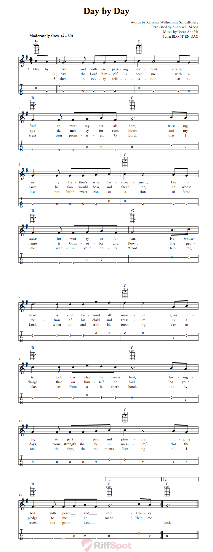 Day By Day Baritone Ukulele Tab