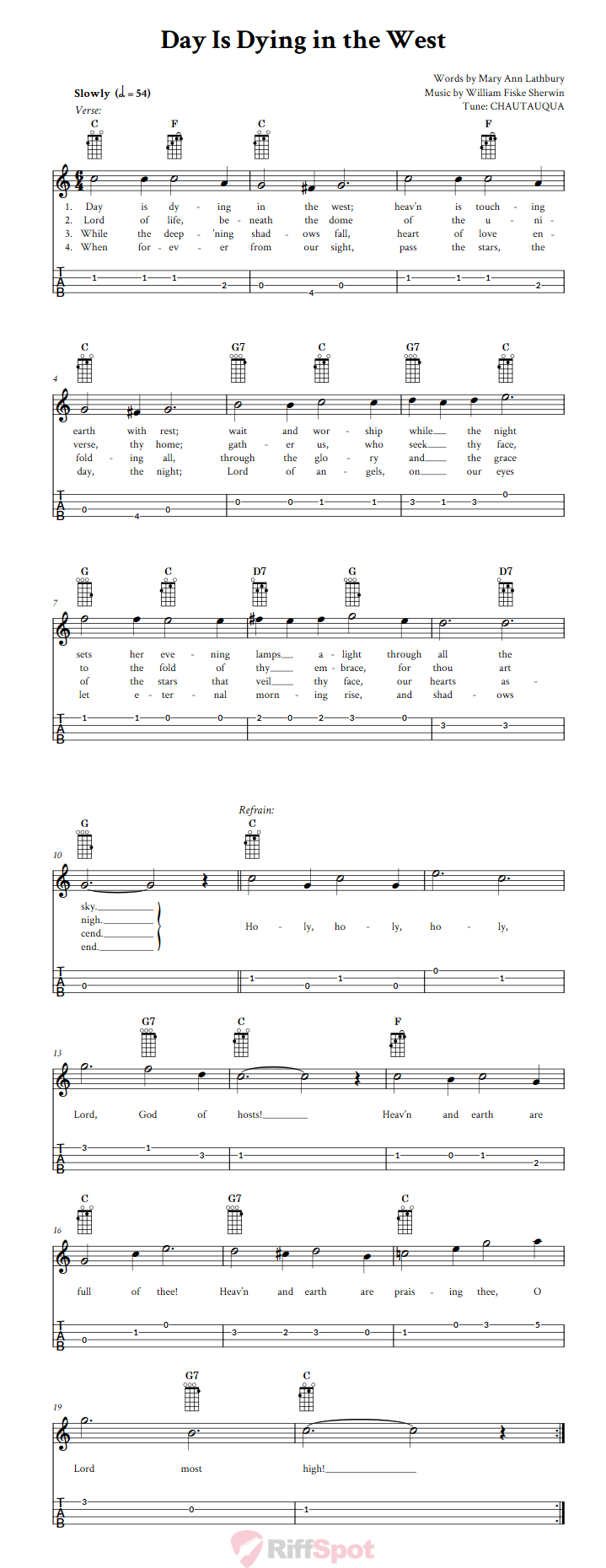 Day Is Dying in the West Baritone Ukulele Tab