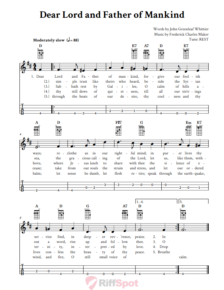 Dear Lord and Father of Mankind Baritone Ukulele Tab