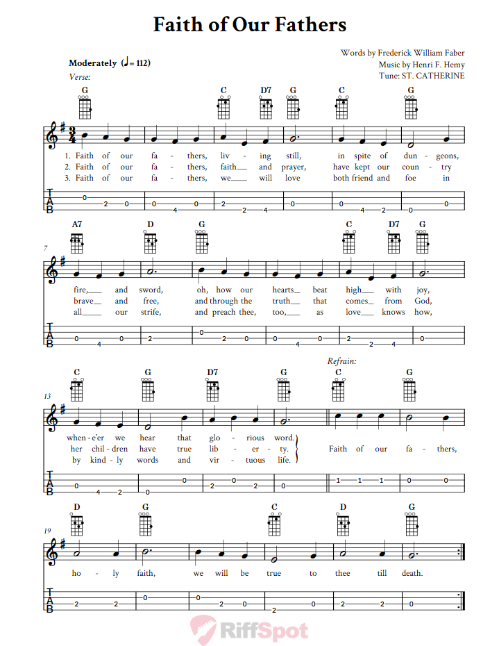 Faith of Our Fathers Baritone Ukulele Tab