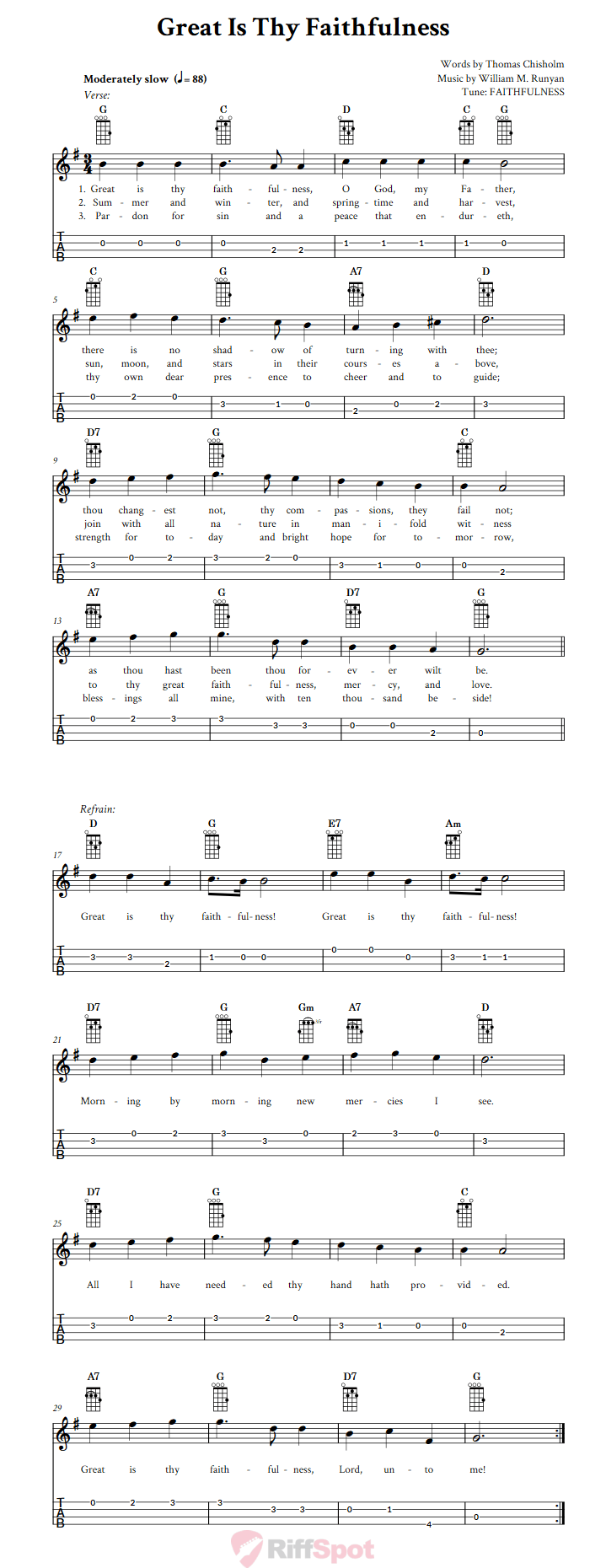 Great Is Thy Faithfulness Baritone Ukulele Tab