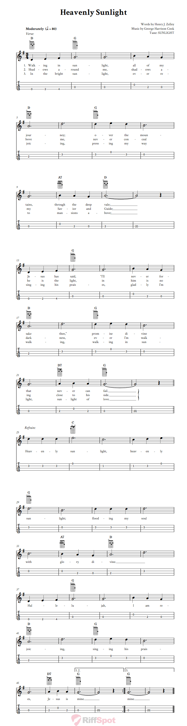 Heavenly Sunlight Baritone Ukulele Tab