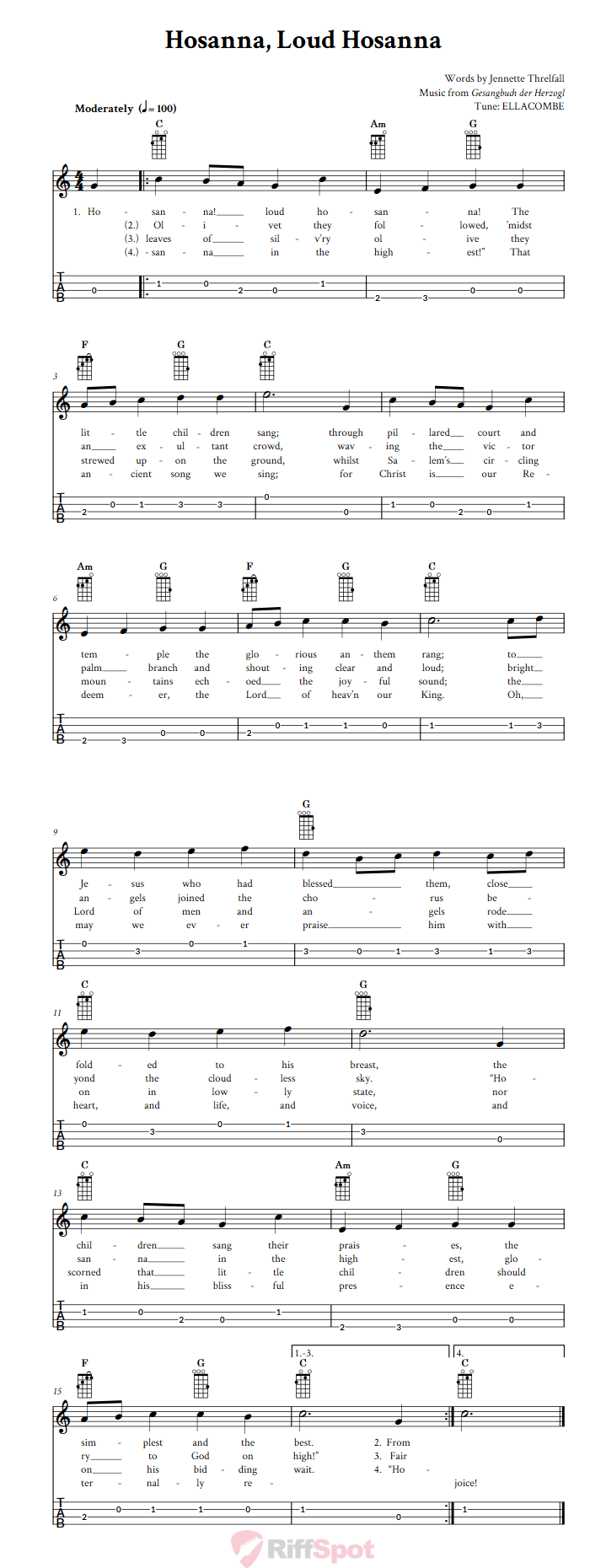 Hosanna, Loud Hosanna Baritone Ukulele Tab
