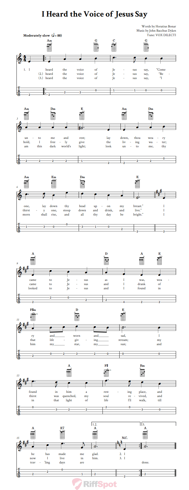 I Heard the Voice of Jesus Say Baritone Ukulele Tab