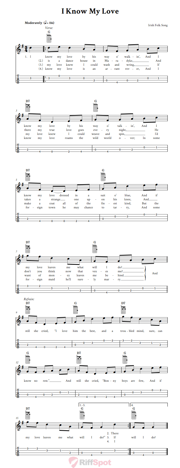 I Know My Love Baritone Ukulele Tab