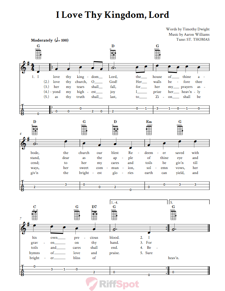 I Love Thy Kingdom, Lord Baritone Ukulele Tab
