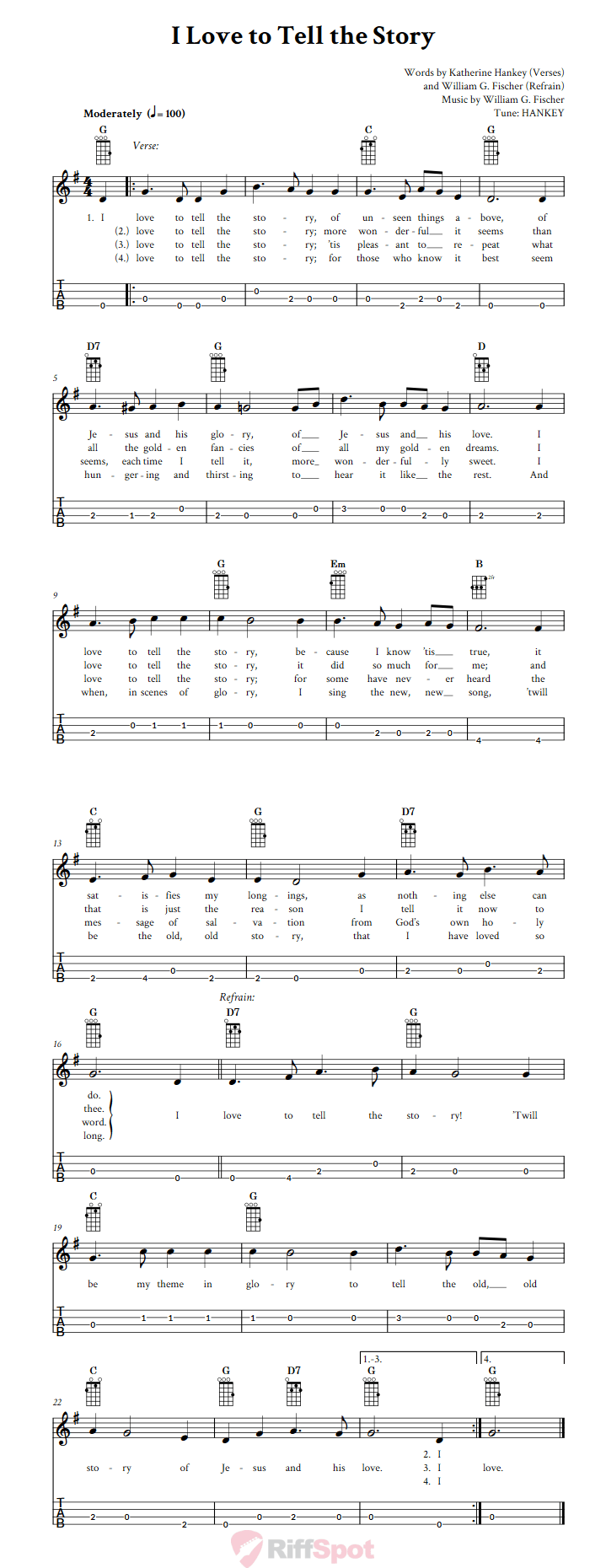 I Love To Tell The Story Baritone Ukulele Tab