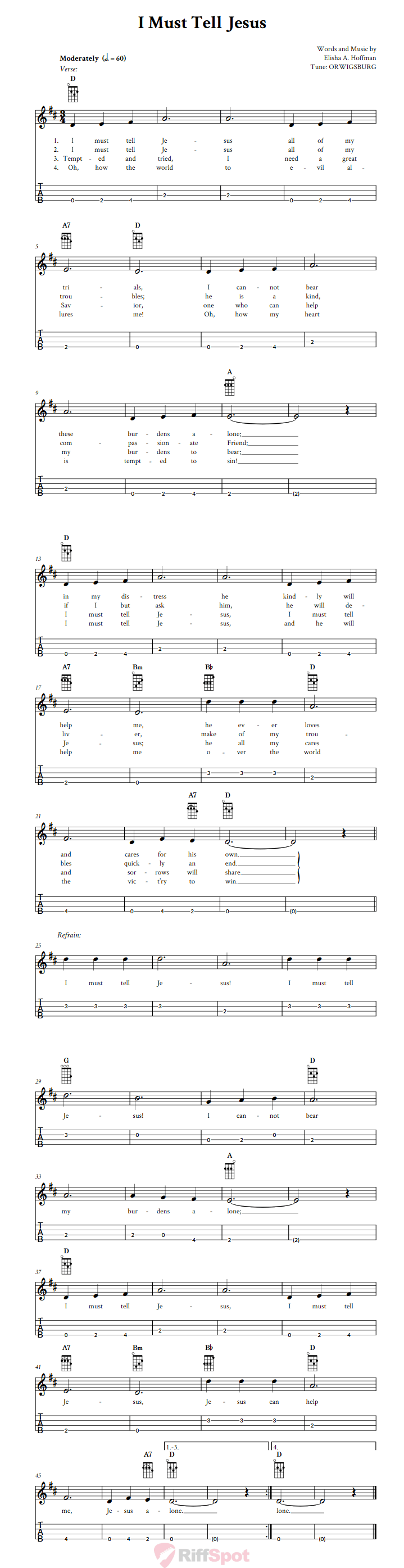 I Must Tell Jesus Baritone Ukulele Tab